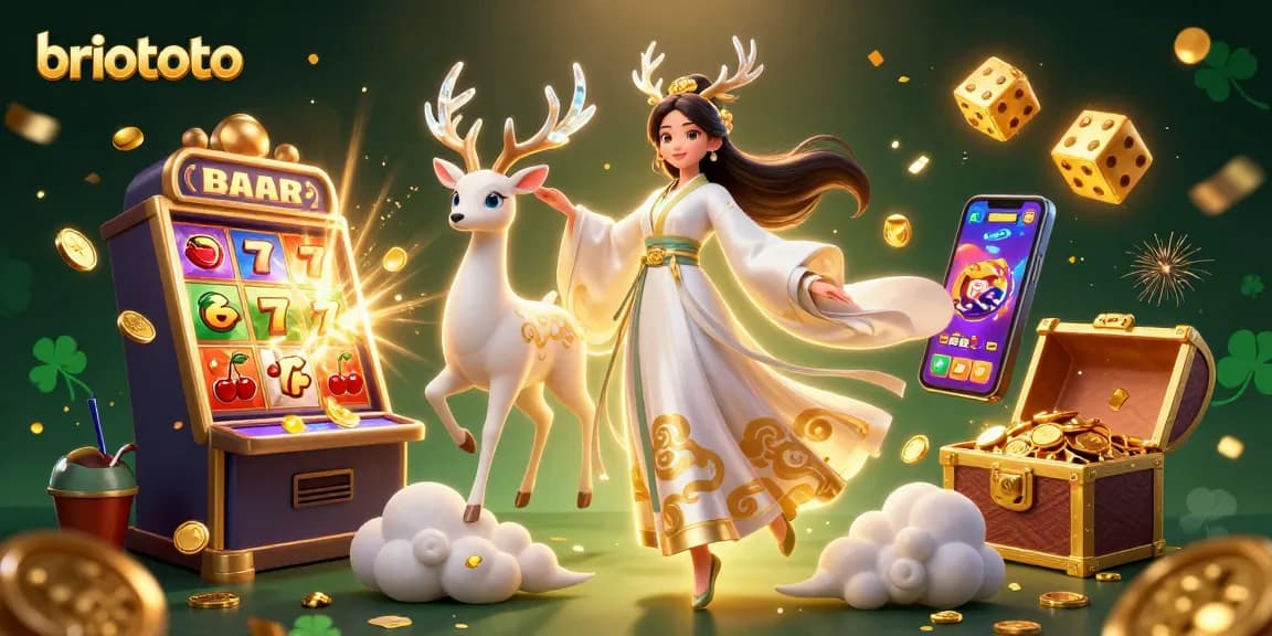 Briototo slots showcase massive winnings with dynamic elements in a vibrant casino scene