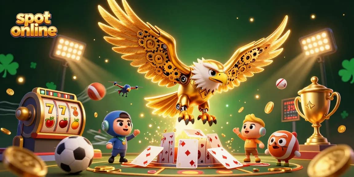 Unleash winning potential with slot online showcasing golden eagle amidst dynamic casino elements.