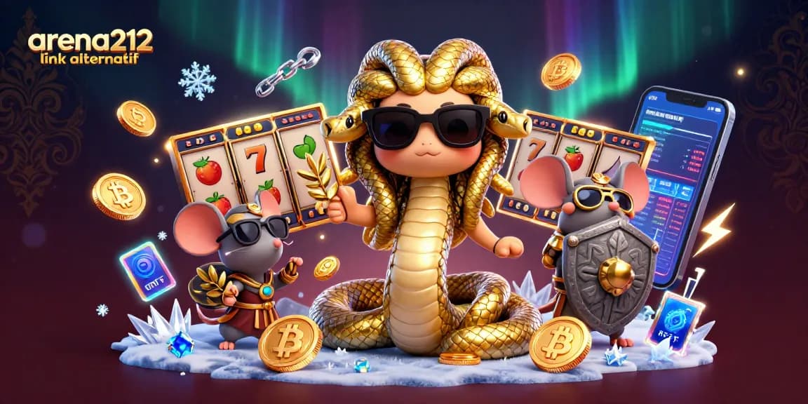 Mengakses arena212 link alternatif dengan slot jackpot yang menggiurkan dan karakter yang ramah dalam ilustrasi 3D.