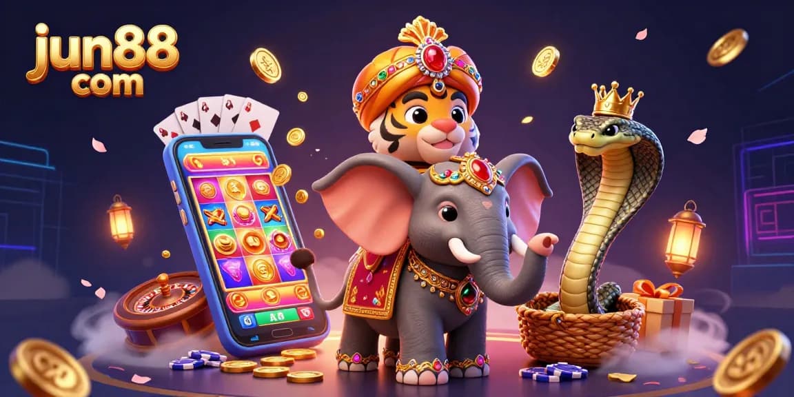 Experience the excitement of jun88 com with this vibrant 3D gambling scene filled with slot games and rich details.