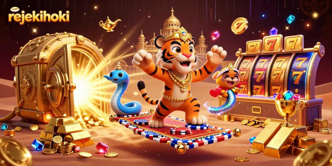 Rejekihoki provides an engaging casino experience with an Arabian-themed tiger sultan and vibrant slot features.