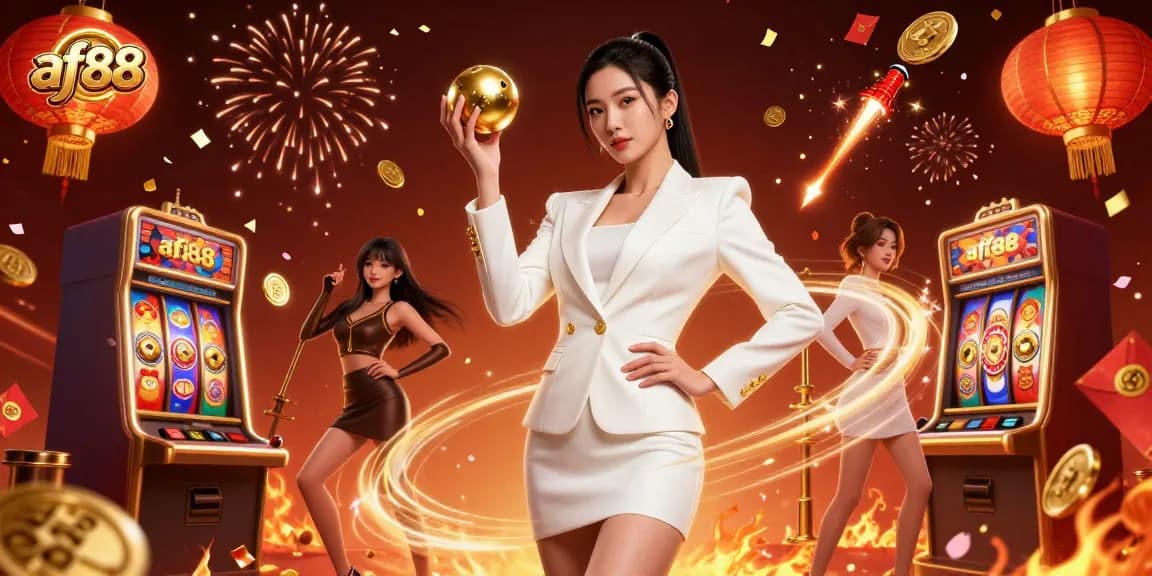 Spin reels and win with af88 at this vibrant casino illustration featuring a confident player.