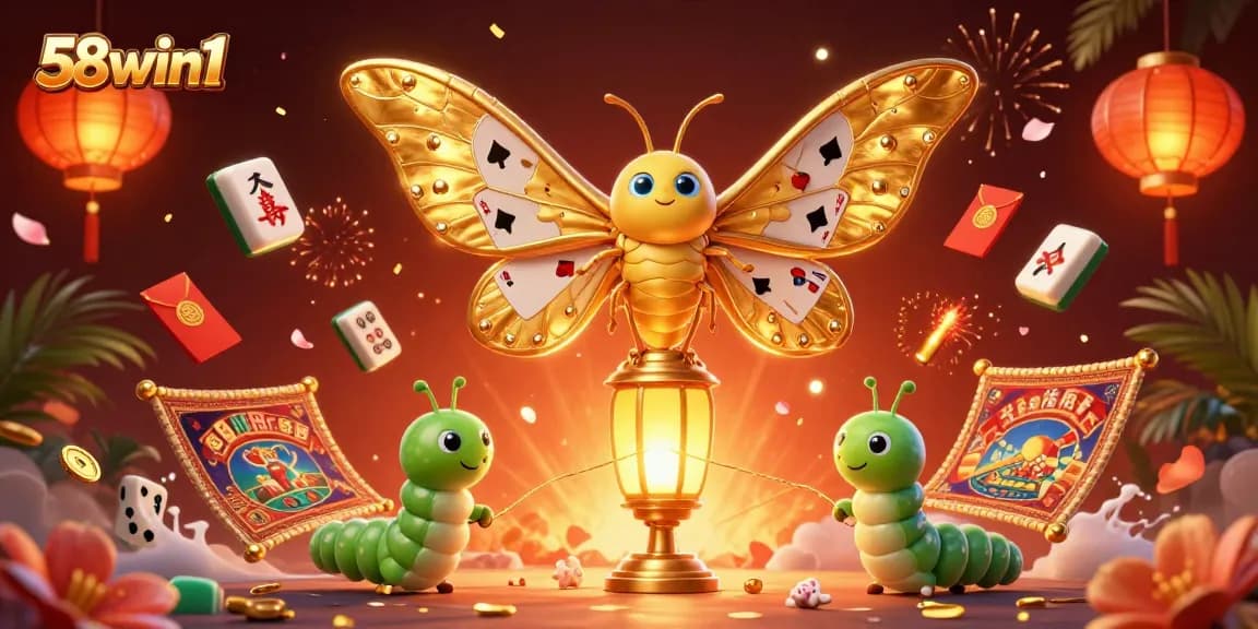 Experience the excitement of 58win1 with vibrant casino elements in a magical 3D illustration.