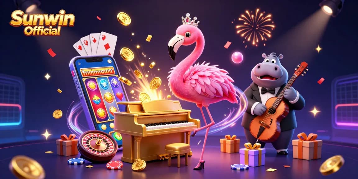 Engage with the vibrant Sunwin Official casino experience showcasing a dazzling 3D scene full of exciting game visuals.