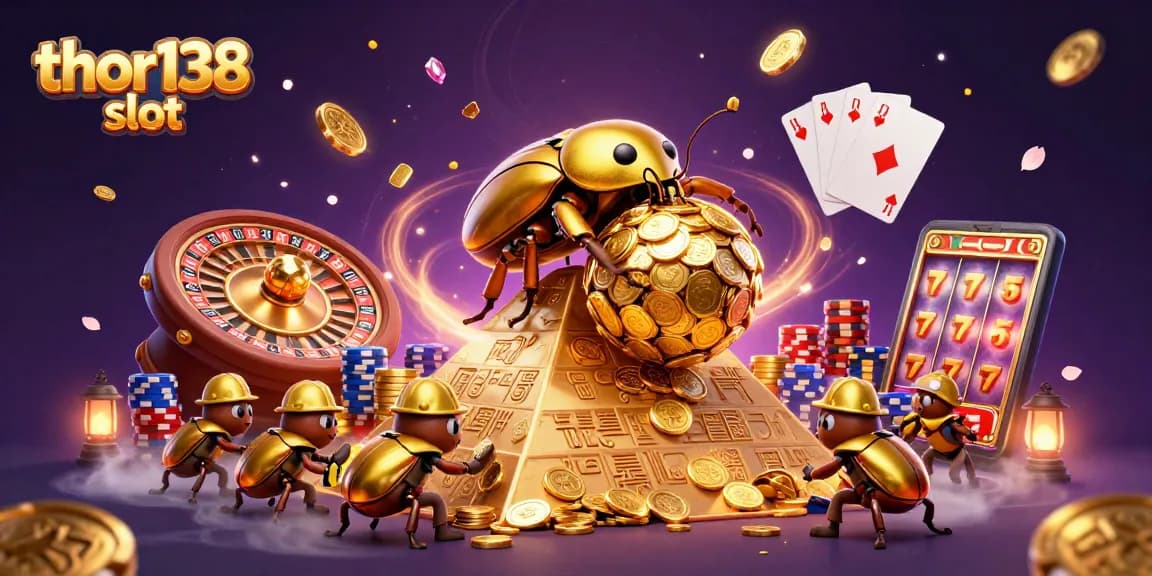 Putaran emas thor138 slot dengan berbagai simbol kasino yang menarik.