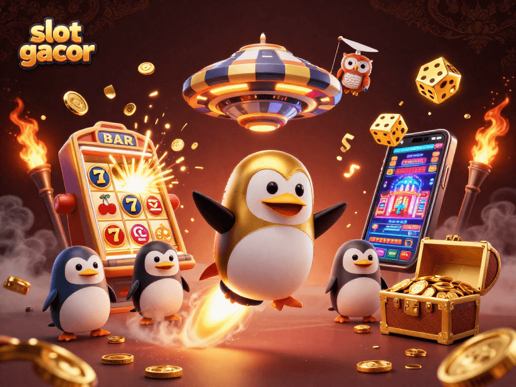 Experience the excitement of slot gacor with a golden penguin and jackpot explosion.