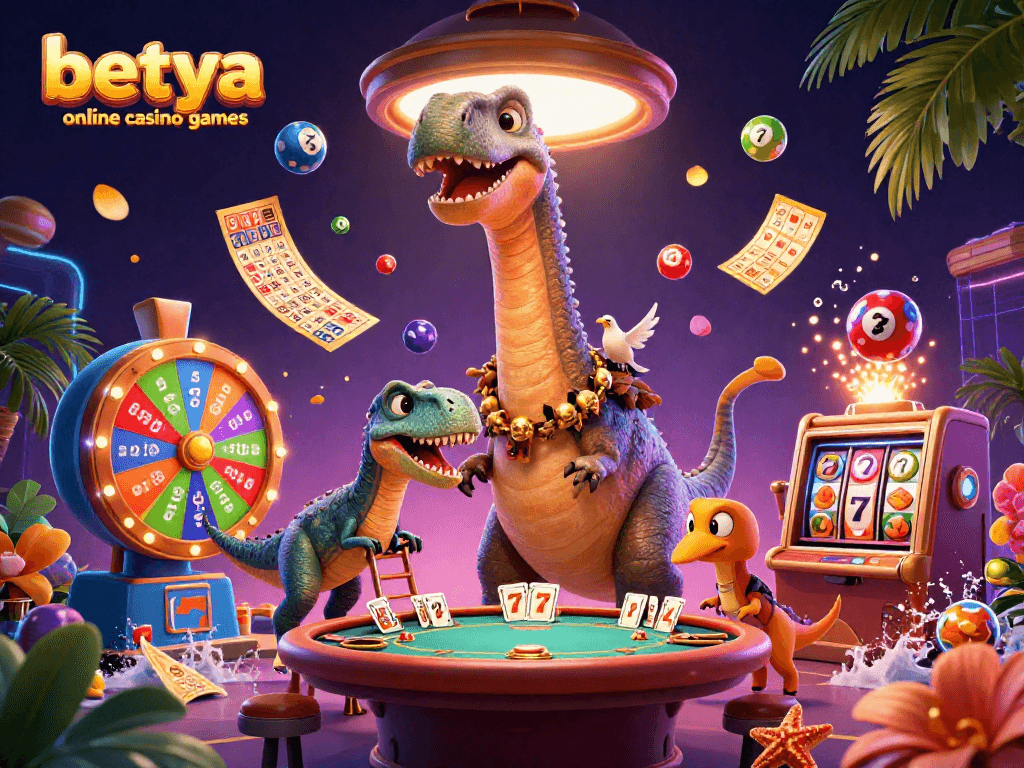 Experience thrilling betya online casino games with a dynamic 3D illustration featuring colorful game elements.