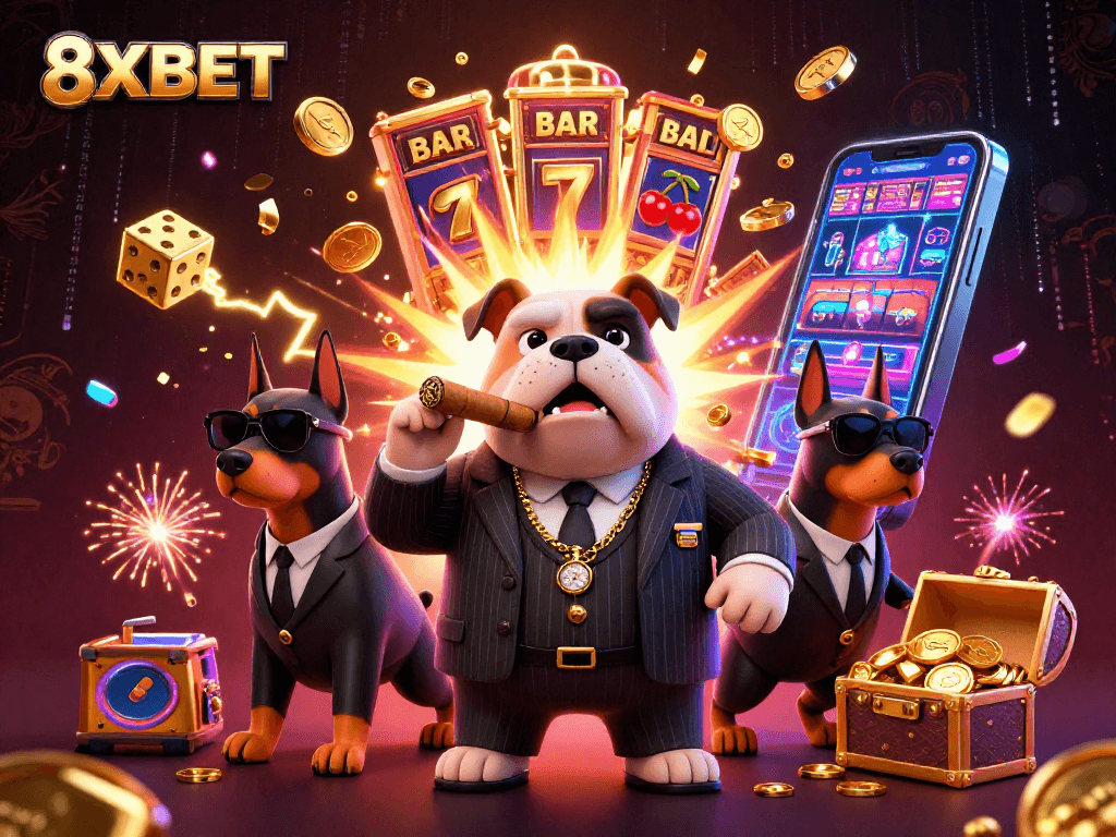 Experience thrilling gaming excitement at 8XBET with our dynamic casino scene featuring engaging characters and vibrant details.