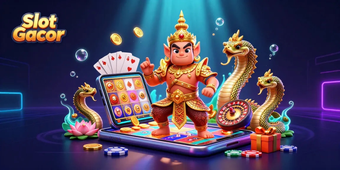 Play thrilling Slot Gacor games for big wins, featuring vibrant reels, golden coins, and exciting casino elements.