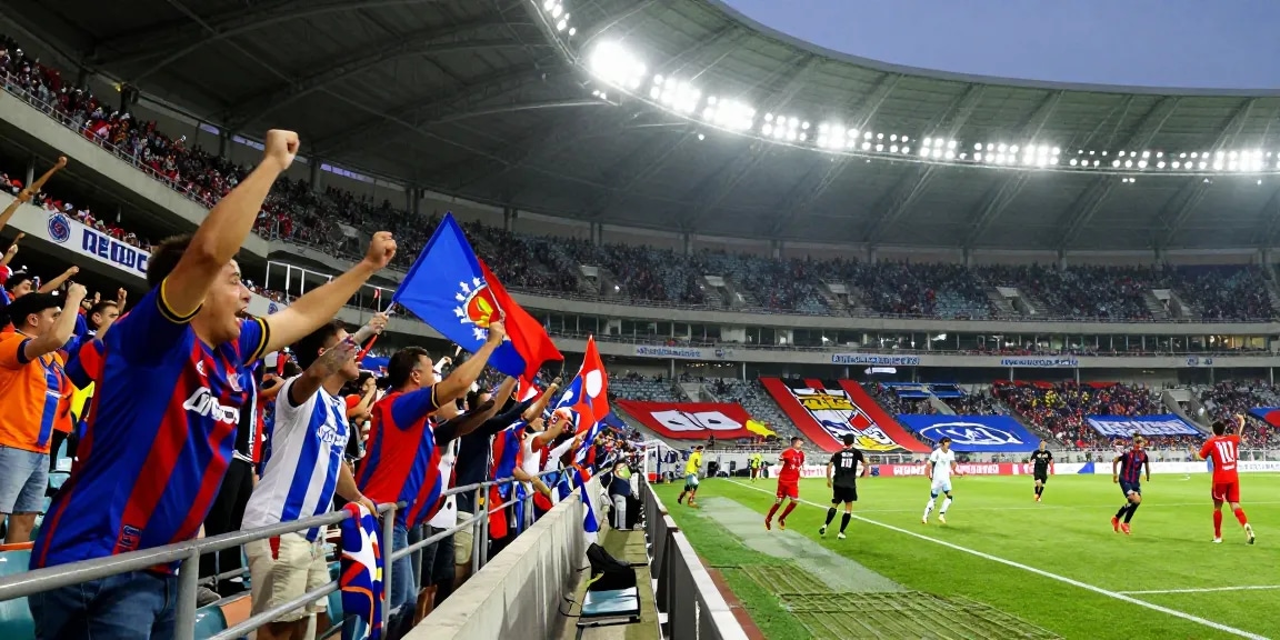 شاهد المباريات هنا live football match with enthusiastic fans and players in action.