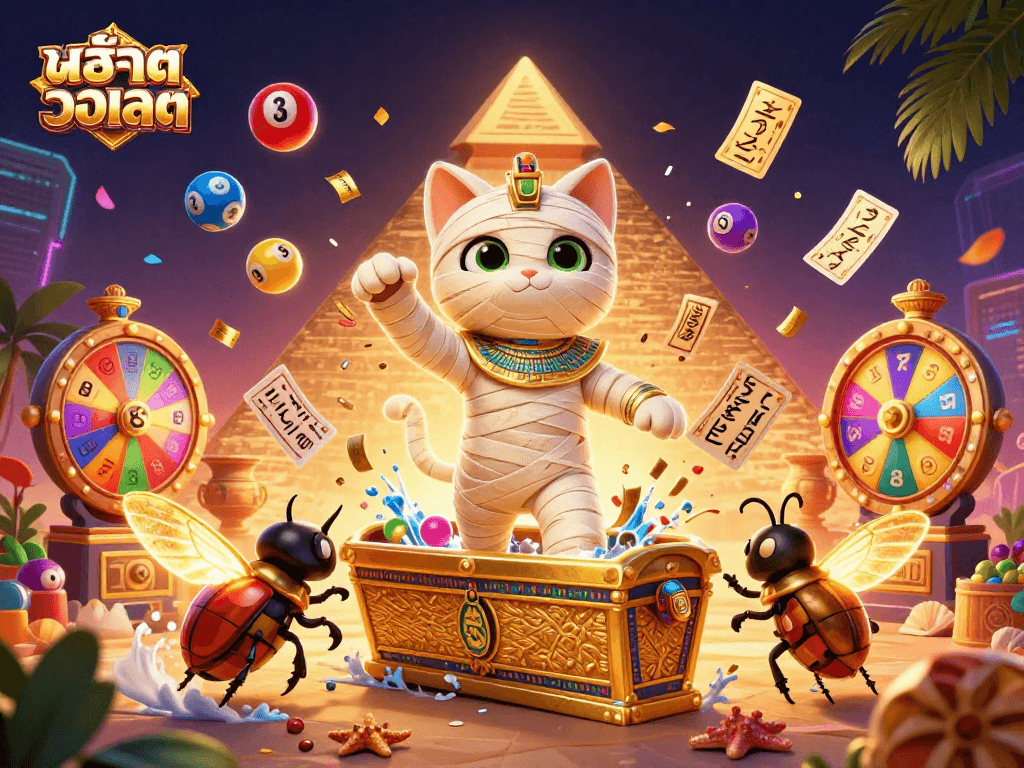 Play thrilling slot games with สล็อตวอเลท while exploring a vibrant 3D casino scene.