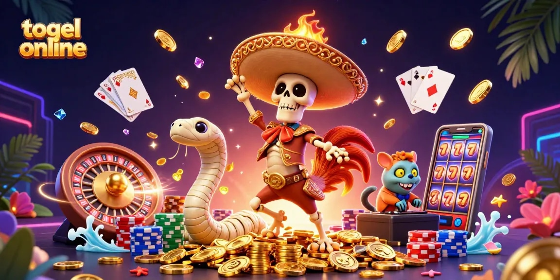 Mengguncang dunia togel online dengan karakter unik di tengah tumpukan koin emas dan elemen permainan menarik.