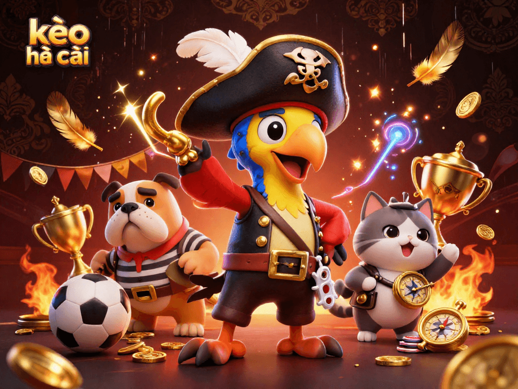 Engage with kèo nhà cái through this vibrant 3D sports betting illustration featuring a pirate theme.