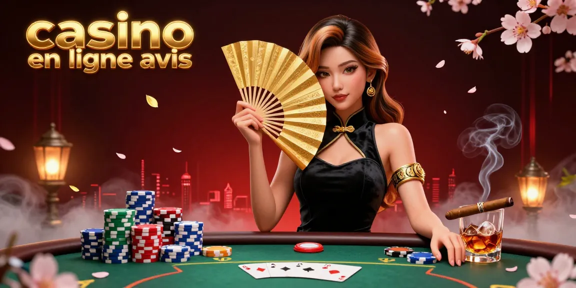 Experience the thrill of casino en ligne avis with a photorealistic Asian woman surrounded by vibrant poker elements.