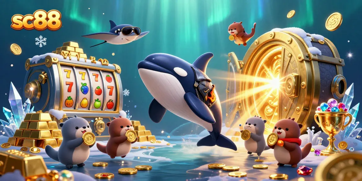 sc88 players enjoy thrilling spins with a 3D cartoon orca, stingray, and sea otters surrounded by riches