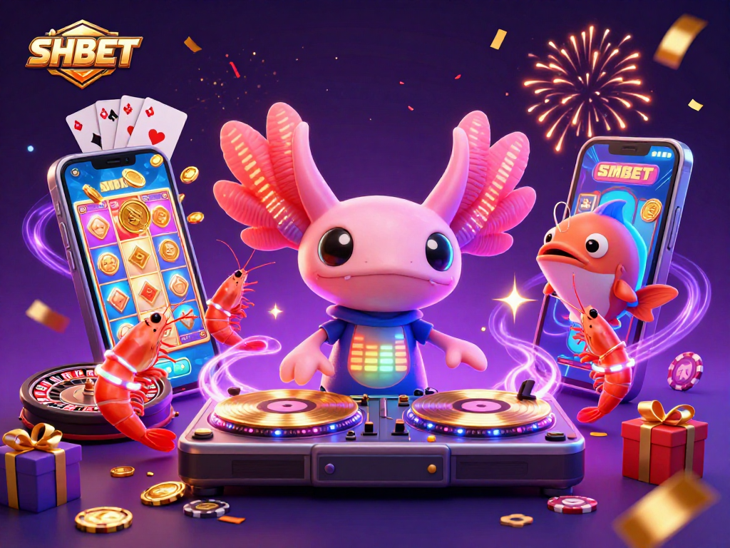 Engage with SHBET's exciting gaming experience featuring vibrant characters and casino elements.