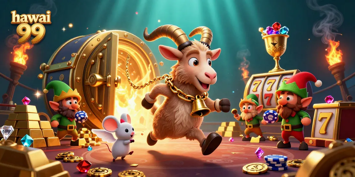 Engage with hawai 99's festive casino scene featuring Krampus and lively characters in action.