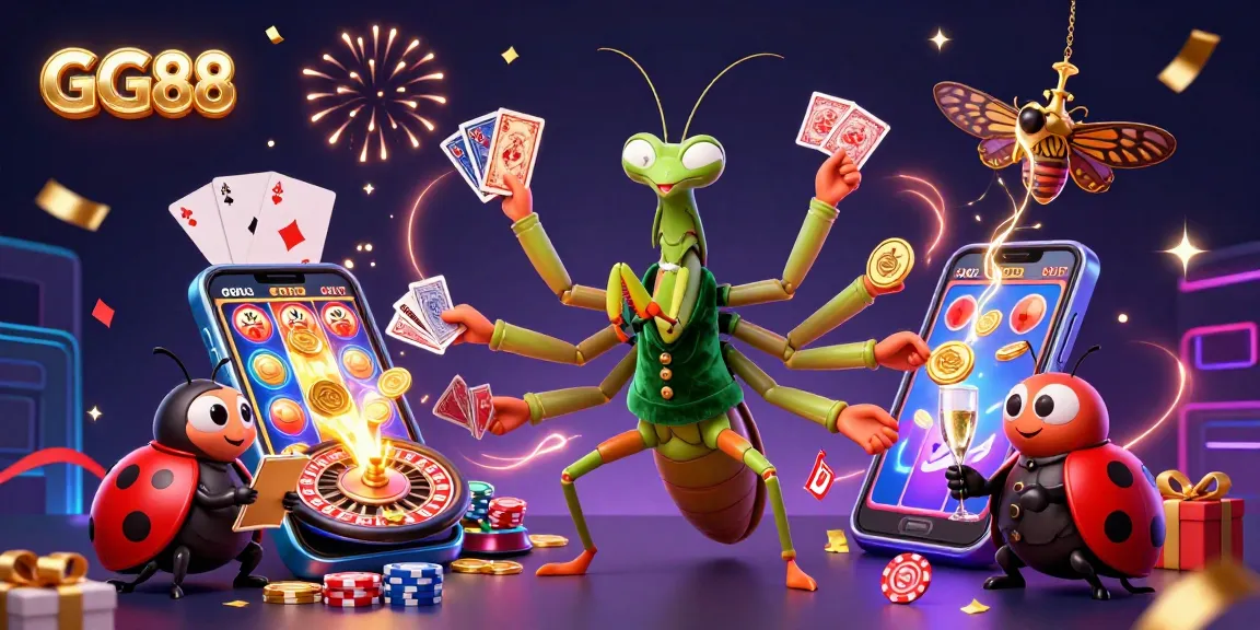GG88 card shark showcasing thrilling gaming with vibrant slots and casino elements, captivating visual scene.