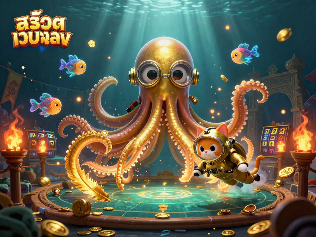 Experience thrilling slot adventures with สล็อตเว็บตรง featuring a colossal kraken and vibrant underwater characters.
