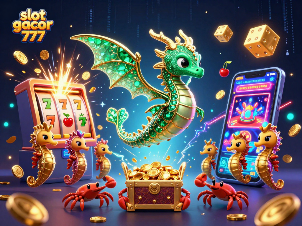 Experience slot gacor 777 magic with a vibrant, dynamic sea-themed casino illustration featuring dragons, jackpots, and treasures.