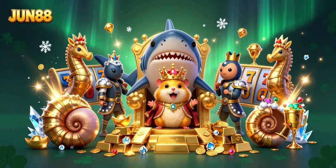 Engage in thrilling gaming with JUN88's vibrant online casino adventure illustrated art.