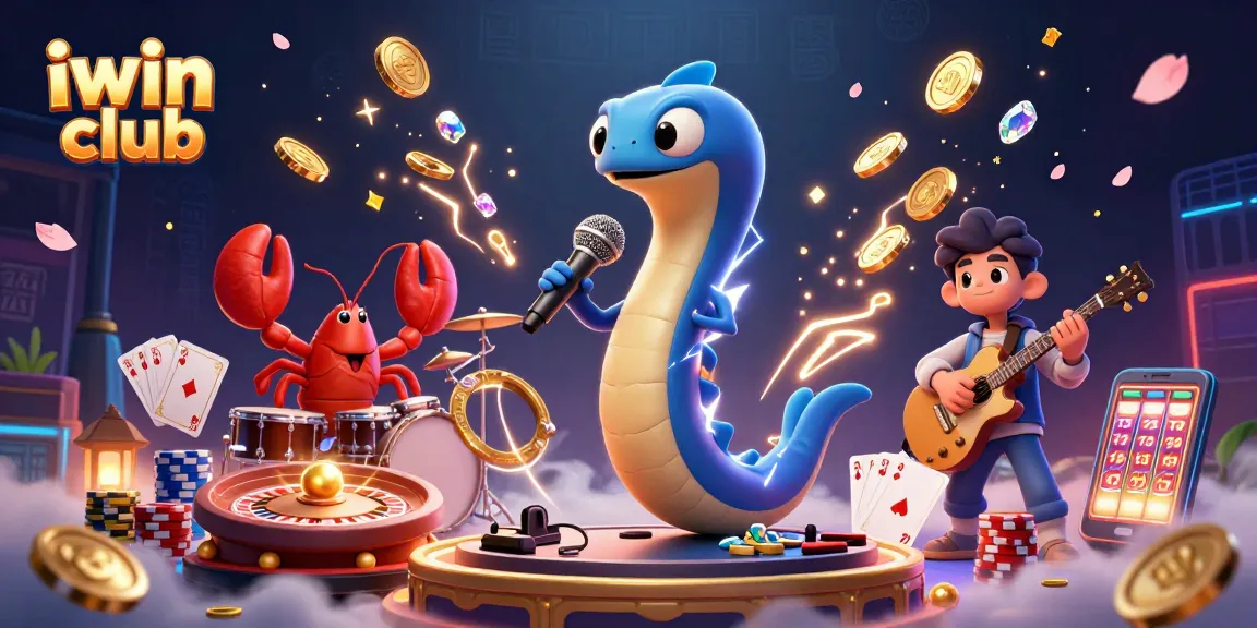 Experience the iwin club gaming vibe with an electric eel DJ, lively lobster drummer, and seahorse guitarist.