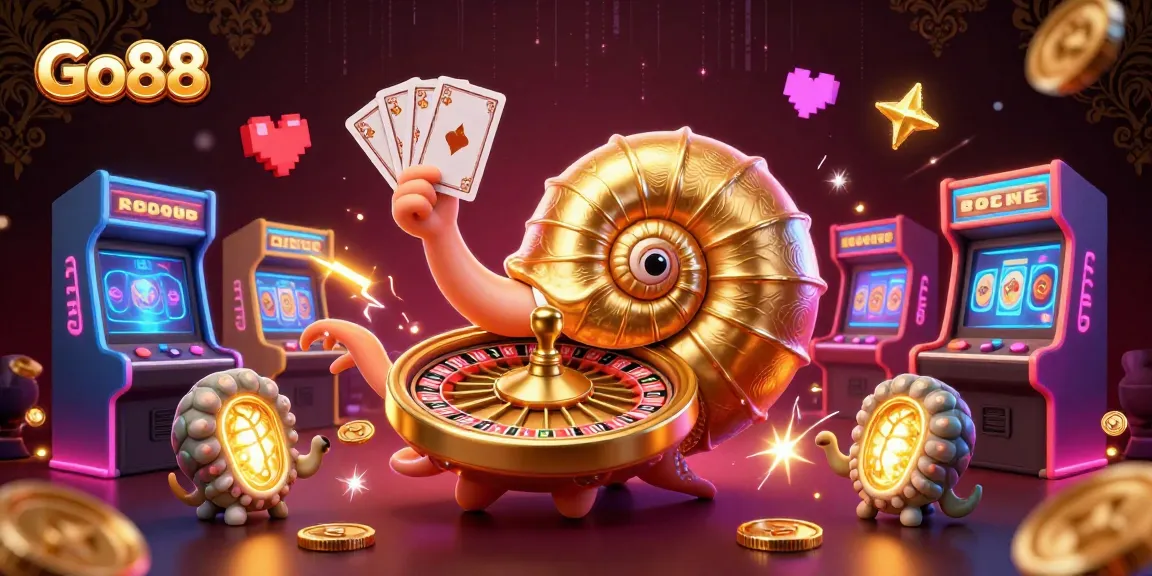 Engage with Go88's vibrant casino world featuring a giant nautilus, glowing games, and exciting rewards.
