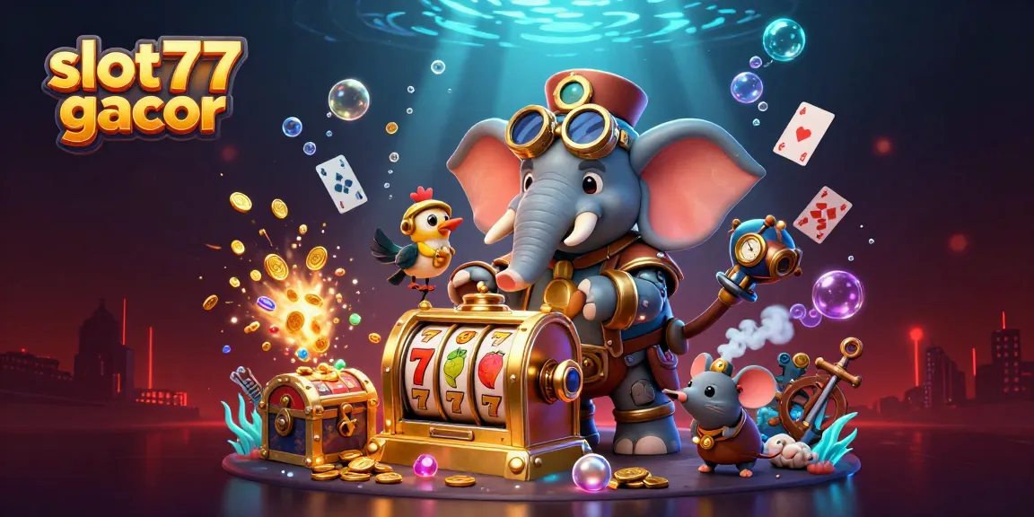 Experience the thrill of slot77 gacor with vibrant 3D characters amidst a dynamic gaming scene.