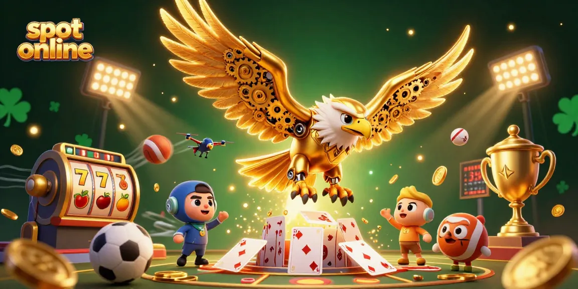 Unleash winning potential with slot online showcasing golden eagle amidst dynamic casino elements.
