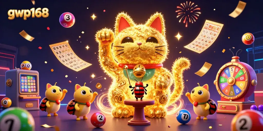 GWP168 menggambarkan keceriaan bermain game online dengan simbol keberuntungan dan elemen kasino yang menarik.
