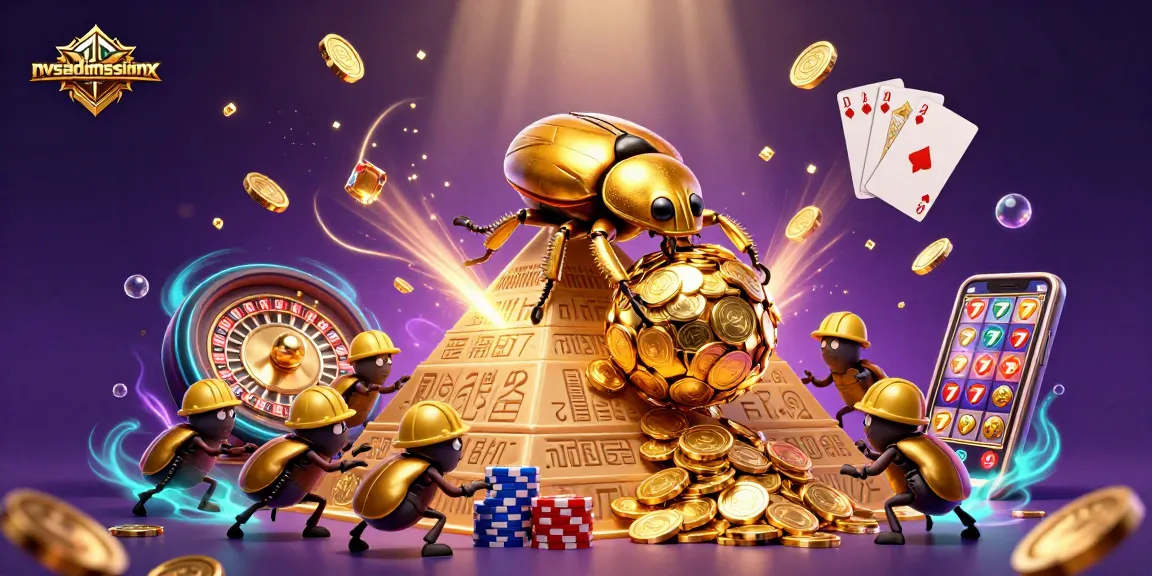 Experience nvsadmissionclasssix through a vibrant 3D casino illustration showcasing golden beetles and cascading coins.