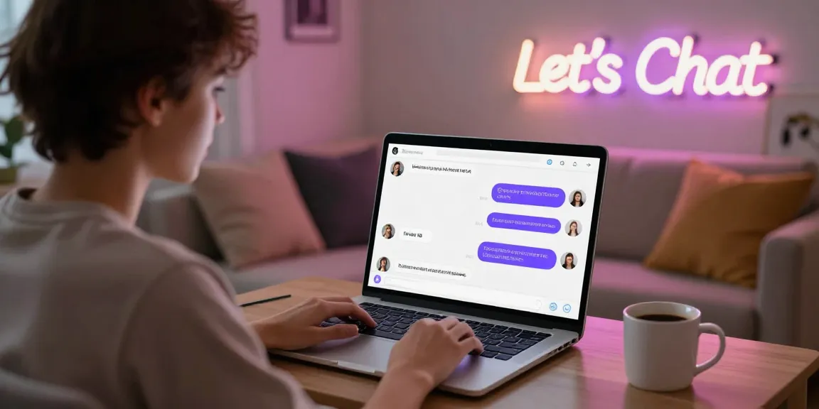Engaging user chatting with an NSFW chat bot on a laptop in a cozy home setting.