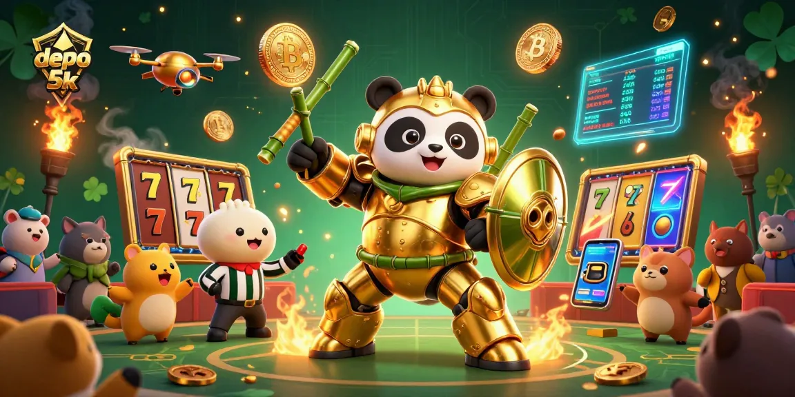 Experience depo 5k gameplay with slot reels and vibrant 3D characters in a dynamic casino scene.