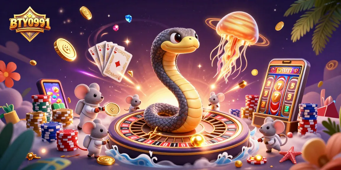 Experience the thrill of BTY0991 as astronauts bet in a cosmic casino scene with dazzling effects.