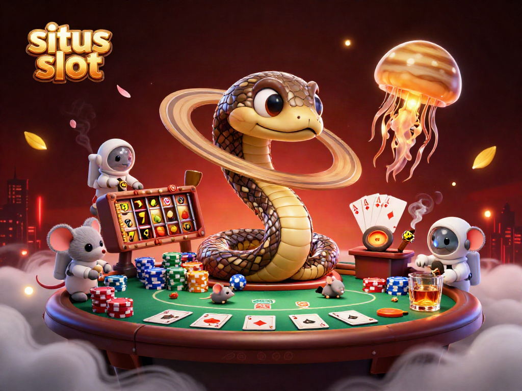 Menyajikan situs slot dengan simbol keberuntungan dan karakter unik dalam ilustrasi apik.