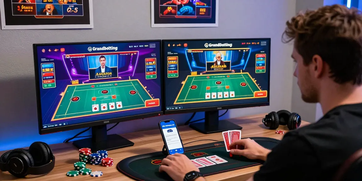 Grandbetting online betting user engaged in live casino experience with vibrant visuals and atmosphere.