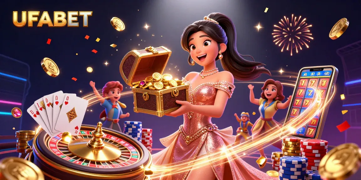 Experience the thrill of UFABET with vibrant casino elements and exciting gaming visuals.