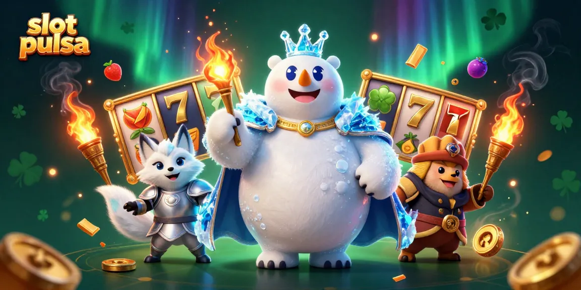 Play slot pulsa with fun 3D characters featuring a polar bear and a snow fox in an exciting casino scene.