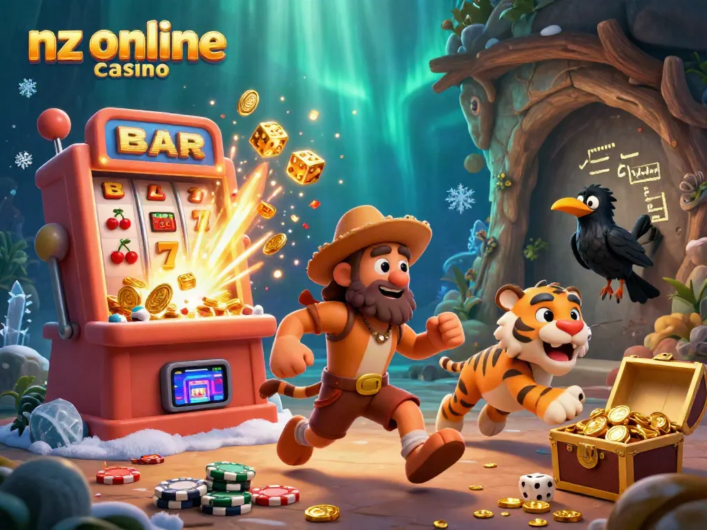 Experience thrilling gameplay at nz online casino with a vibrant 3D illustration of ancient characters rolling the dice.