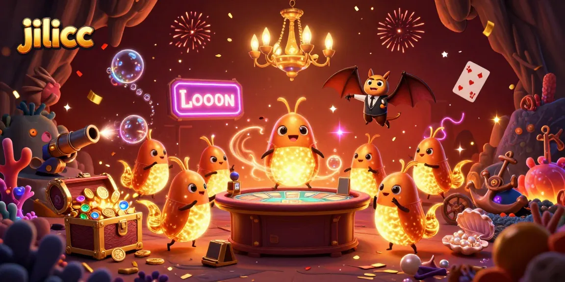 Experience thrilling gameplay on jilicc with vibrant glowworms illuminating a lively cave casino.