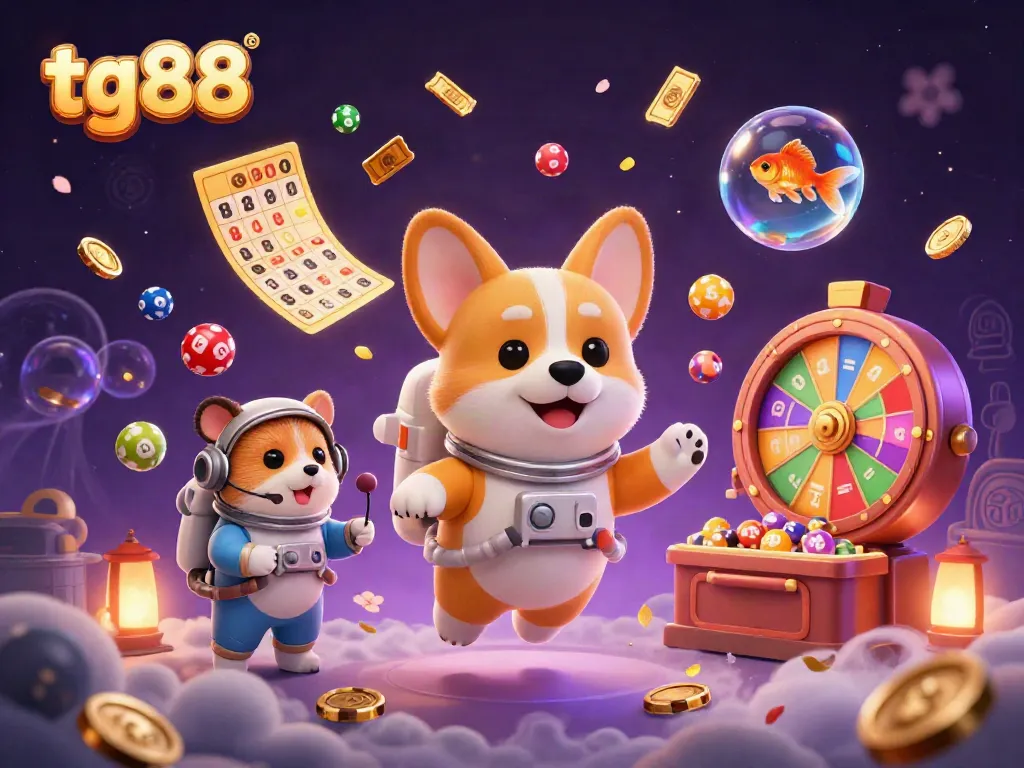 Engage with tg88 in a colorful space casino scene featuring animated characters and dynamic game elements.