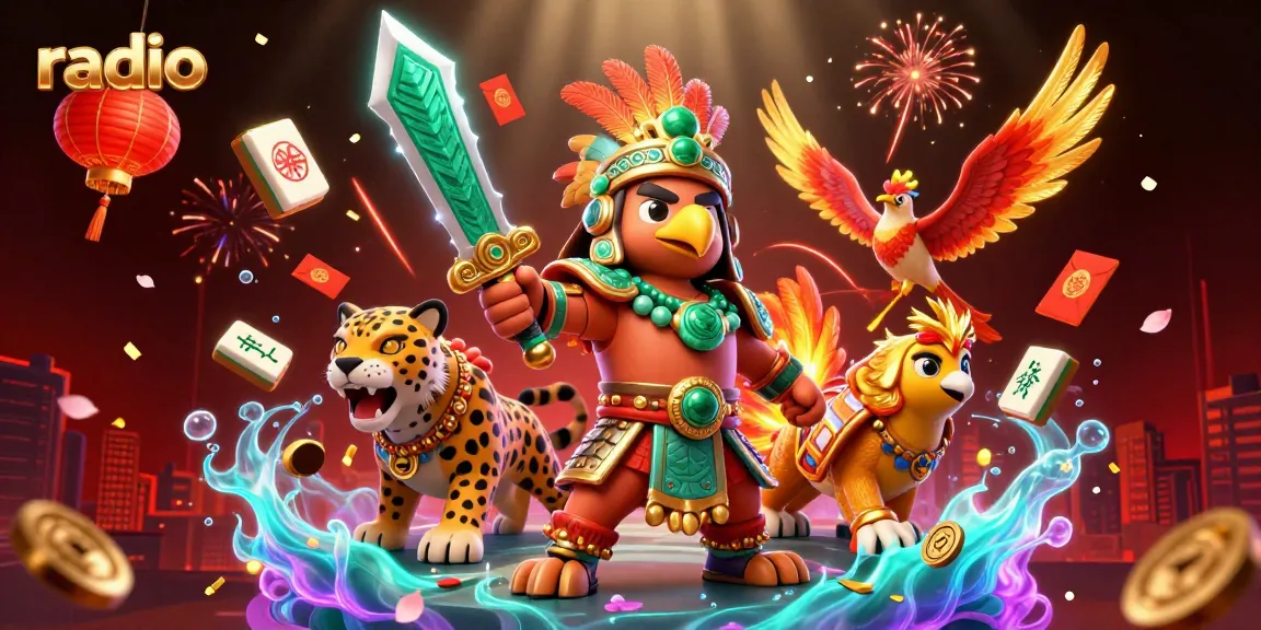 Experience thrilling gambling action with the vibrant radio scene featuring Aztec warriors and dynamic casino elements.