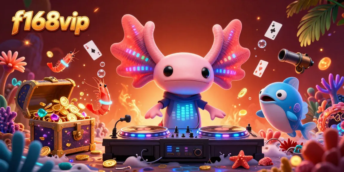 Experience f168vip with vibrant underwater fun featuring neon characters and gold treasure.