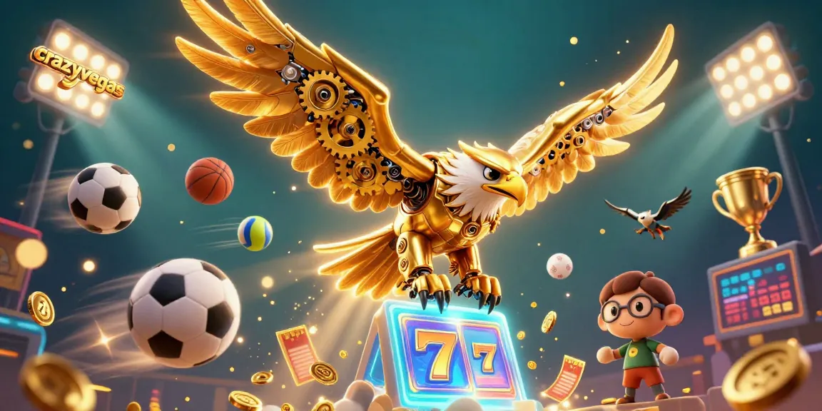Watch as players dive into winning adventures at crazyvegas with a golden eagle soaring through slot reels and casino gems.