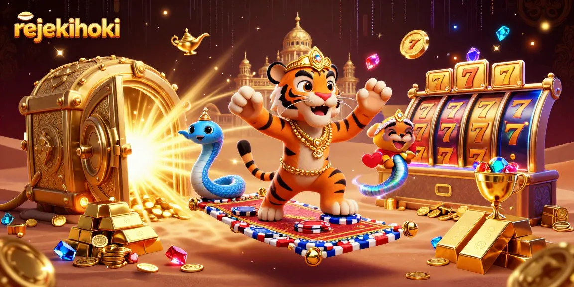 Rejekihoki provides an engaging casino experience with an Arabian-themed tiger sultan and vibrant slot features.