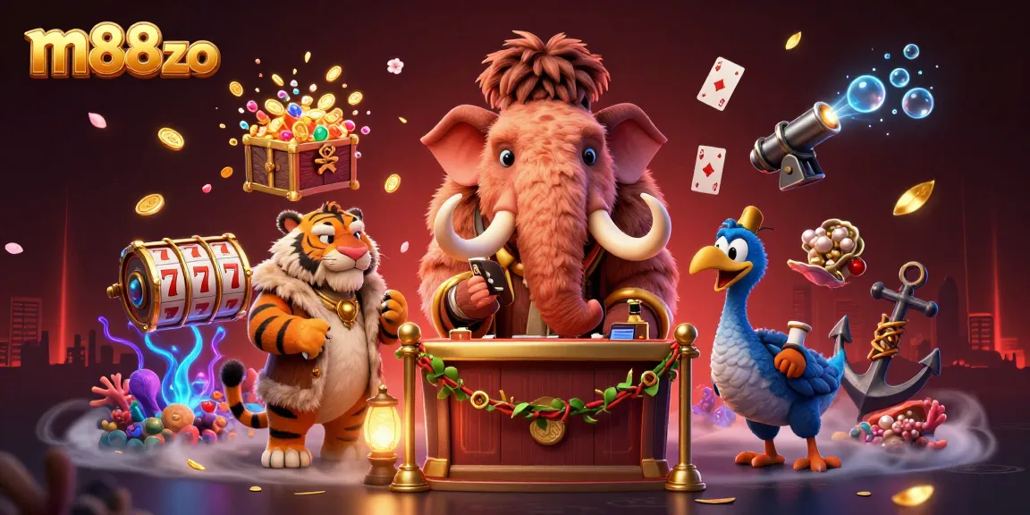 Experience the vibrant 3D world of m88zo with thrilling casino characters and dynamic game elements.
