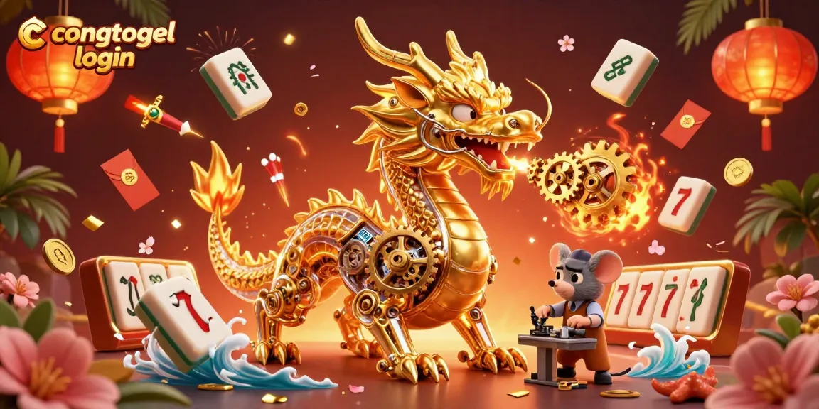 Join the action at congtogel login with a thrilling scene of a golden dragon and gaming elements.