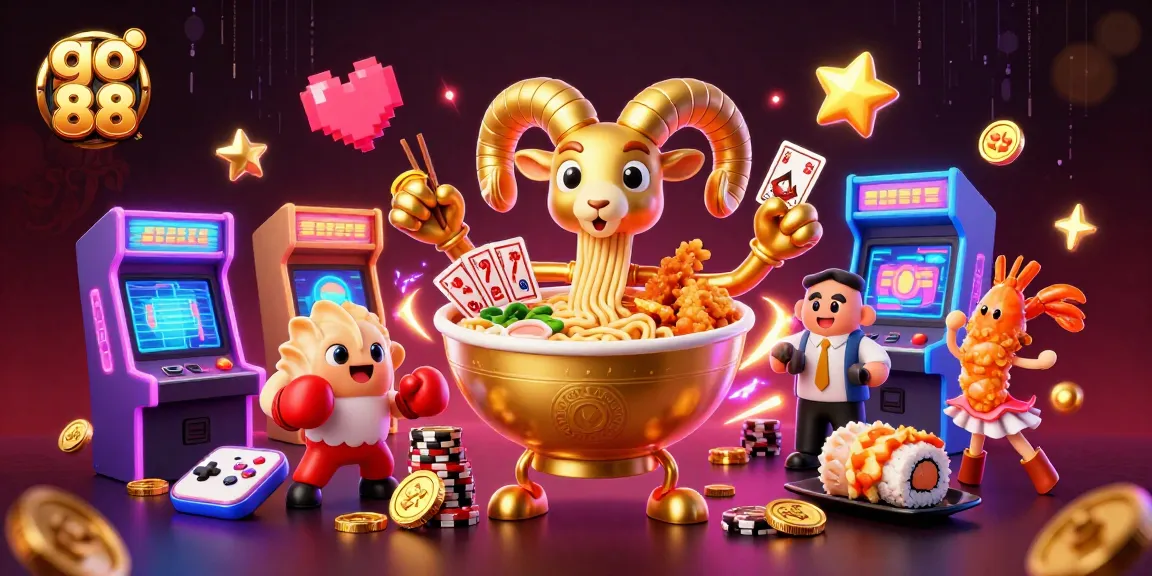 Engage with go 88 as a golden ramen bowl dealer entertains in a vibrant casino scene.
