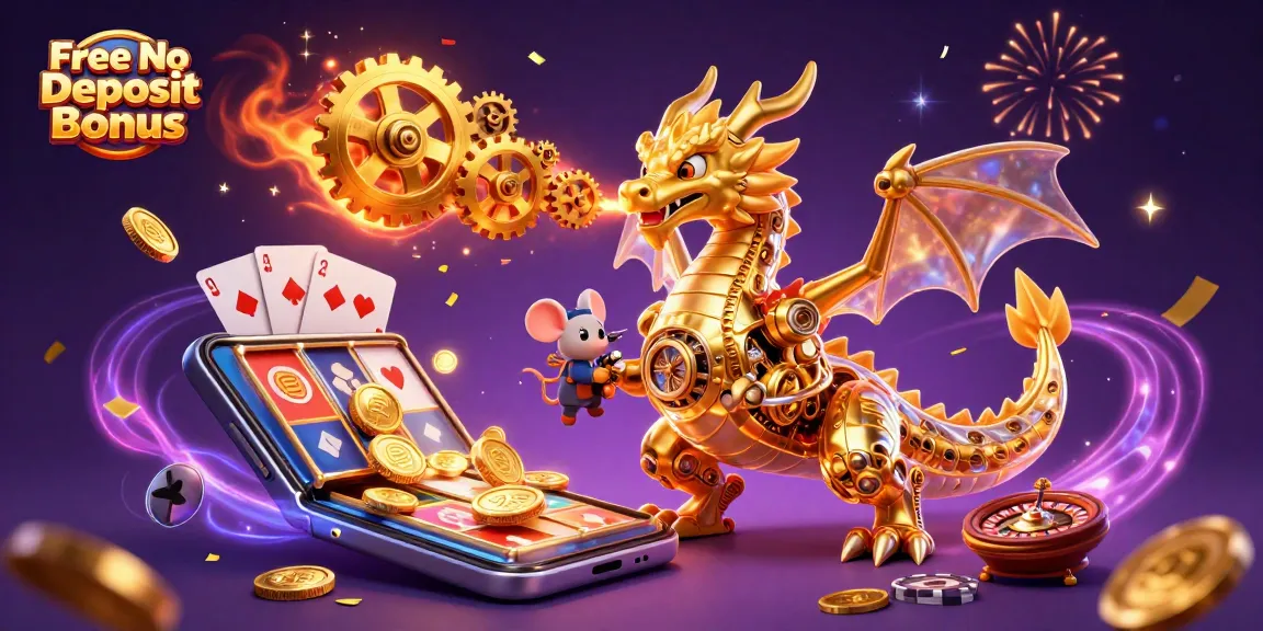 Activate Free No Deposit Bonus at casinos with golden dragon and vibrant game elements
