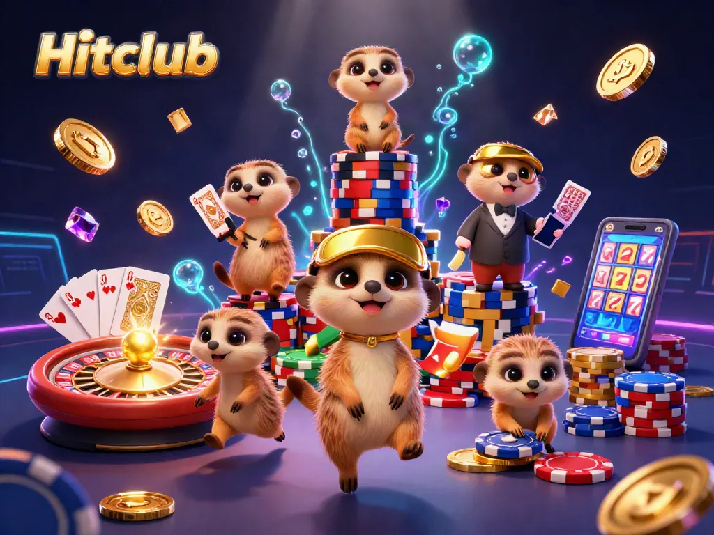 Hitclub brings excitement with meerkats managing a lively casino scene - chips, coins, and games galore!